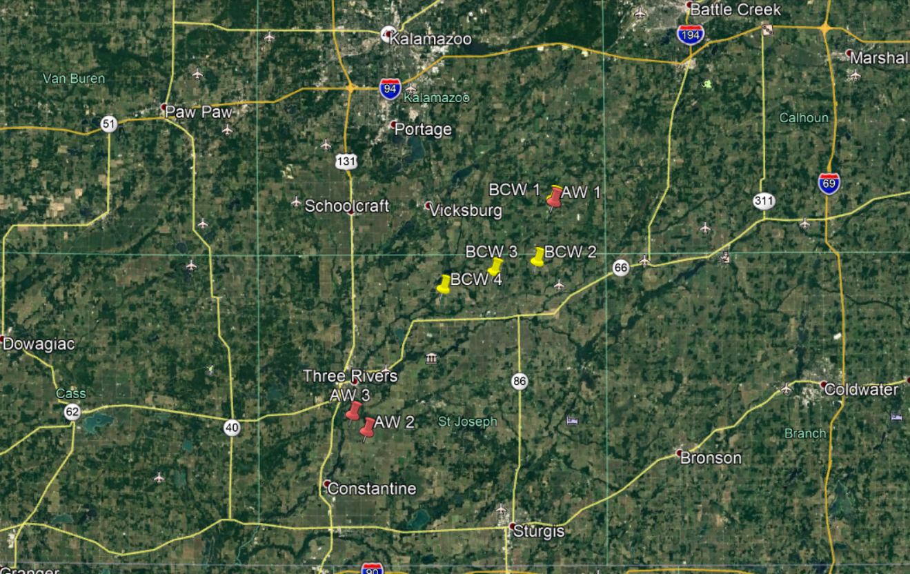 Location of BCW and AW traps for 2019